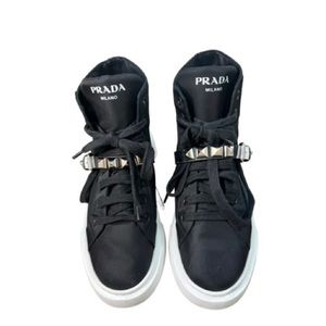 Authentic Prada Nylon Sneakers with studded strap. Size 38.5/7.5
